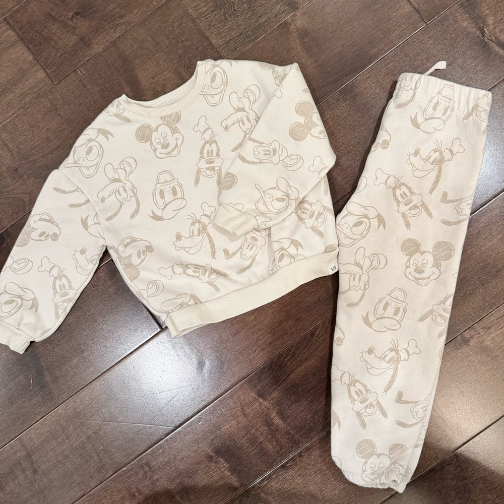 Gap Toddler Cream Disney Character Sweatshirt and Joggers Set